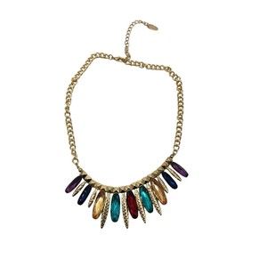 Gold-tone Multicolor Vintage Necklace Chain Bib Statement 18" plus 3"